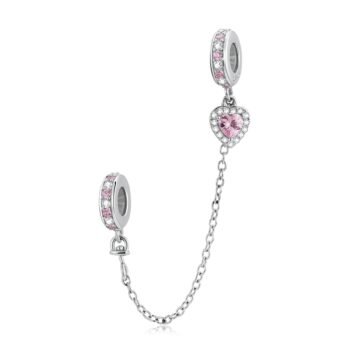 Safety Chain Pink Heart Charm